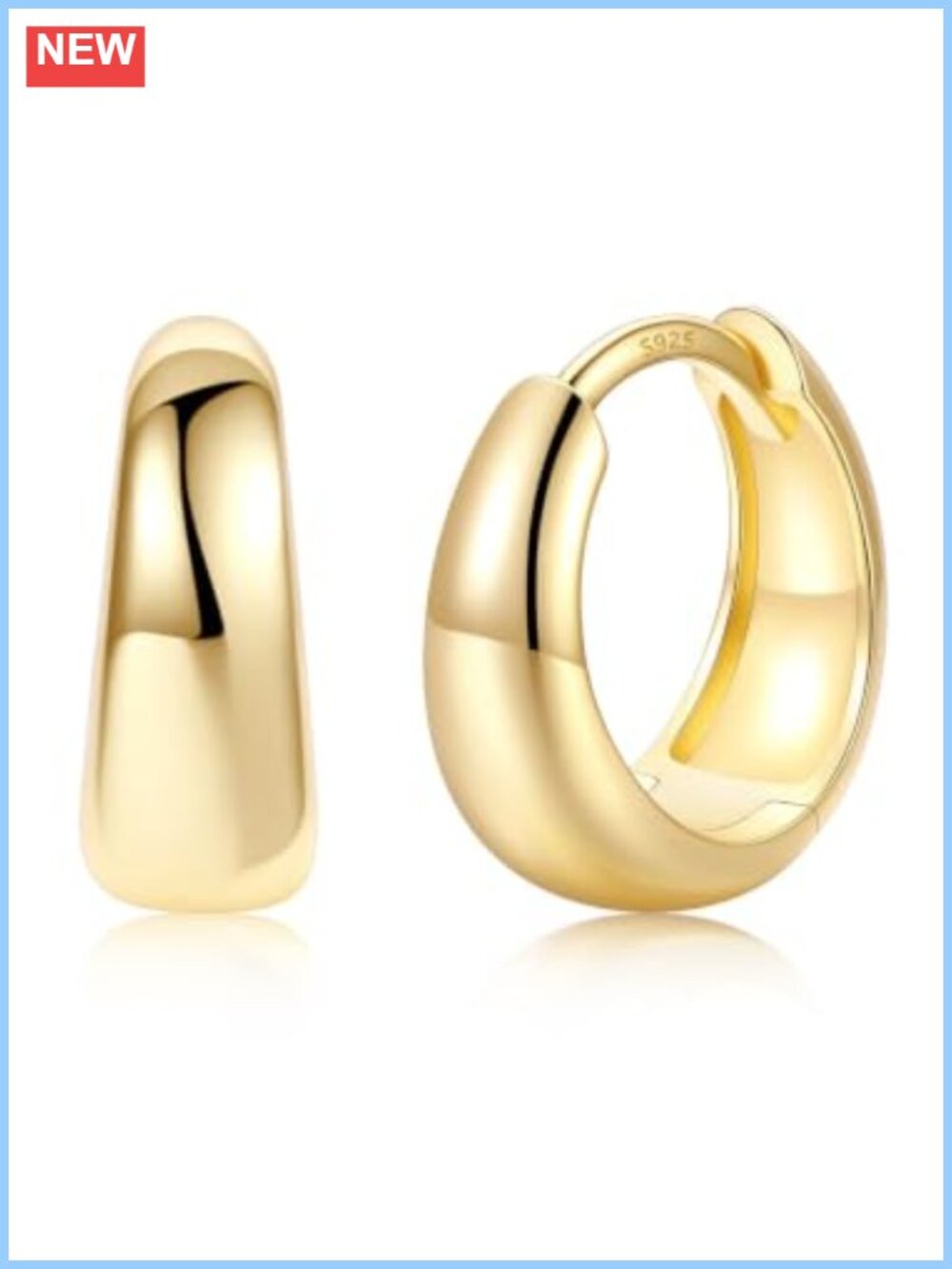 14K Gold Plated Chunky Hoop Earrings Huggie Small 10mm